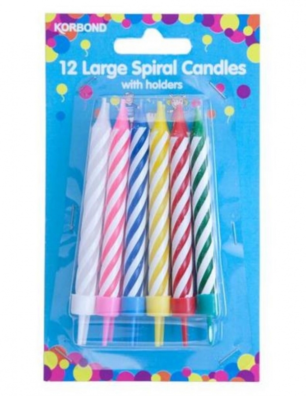 Korbond Candle Large Spiral With Holders 12 Pack