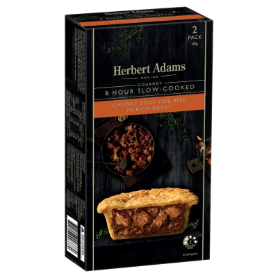 Herbert Adams Slow Cooked Chunky Sous Vide Beef Pies 2 Pack 400g