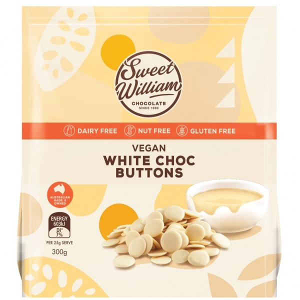 Sweet William Vegan White Choc Buttons 300g