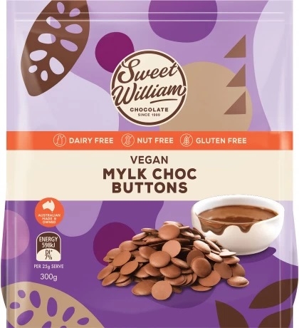 Sweet William Vegan Mylk Choc Buttons 300g