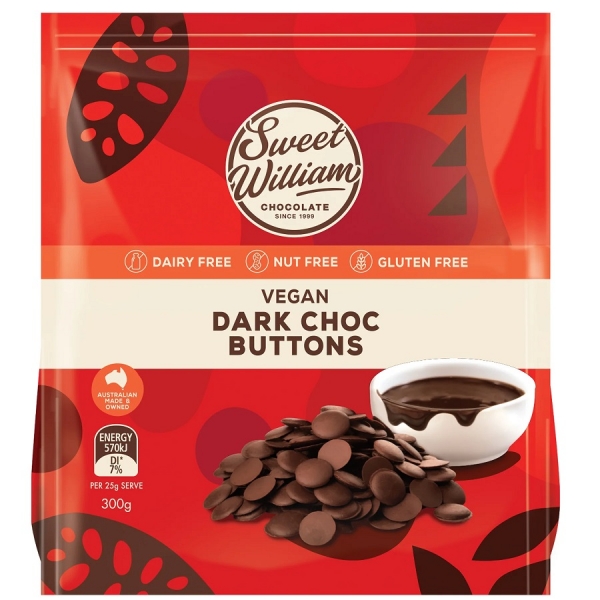 Sweet William Vegan Dark Choc Buttons 300g