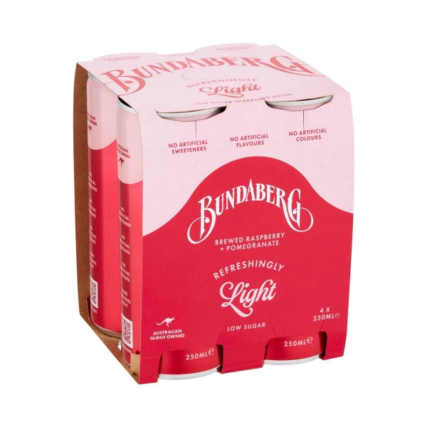 Bundaberg Refreshingly Light Raspberry & Pomegranate 4 x 250ml Cans