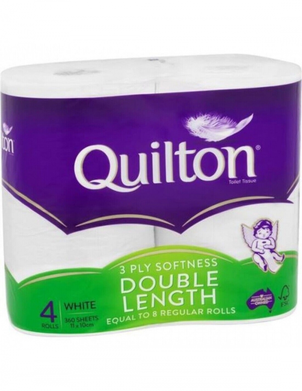 Quilton Toilet Roll White 3 Ply Double Length 4 Pack