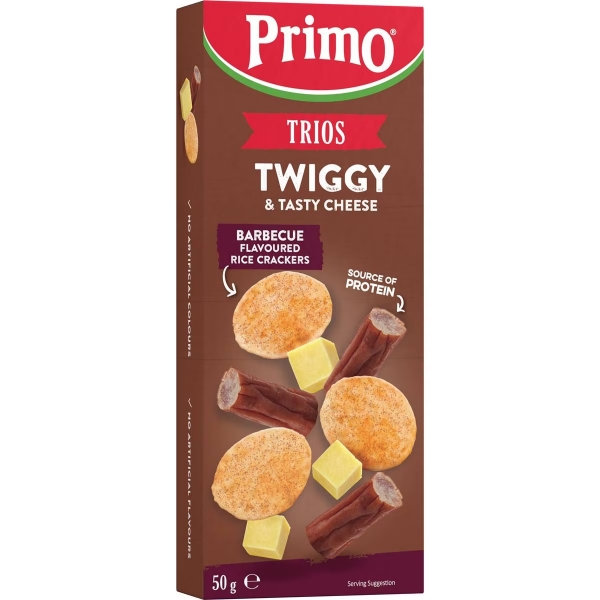 Primo Trios Twiggy, BBQ Rice Crackers & Tasty Cheese 50g