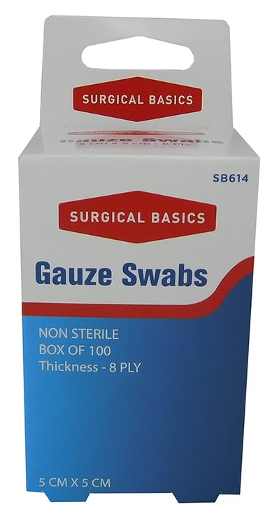 Surgical Basics Non Sterile Gauze Swabs 5cm x 5cm 100 Pack