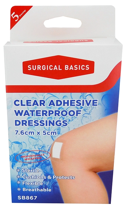 Surgical Basics Waterproof Adhesive Dressing 7.6 x 5cm 5 Pack