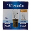Mirabella Globe Pilot Bayonet Cap Clear 15W 2 Pack