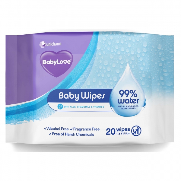 Babylove Baby Wipes 99% Water 20 Pack