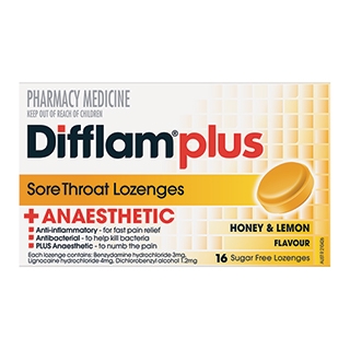 Difflam Plus Anaesthetic Lozenges Honey & Lemon Sugar Free 16 Pack