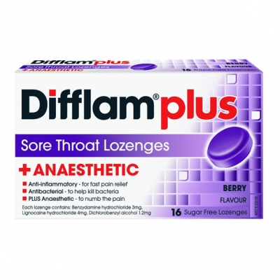 Difflam Plus Anaesthetic Lozenges Berry Sugar Free 16 Pack