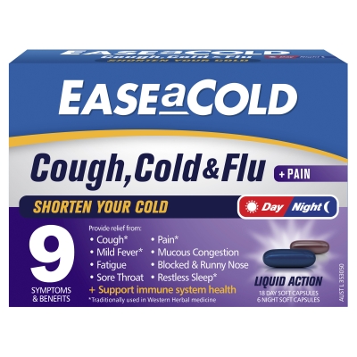 Ease A Cold Cough Cold & Flu Day & Night Liquid Capsules 24 Pack