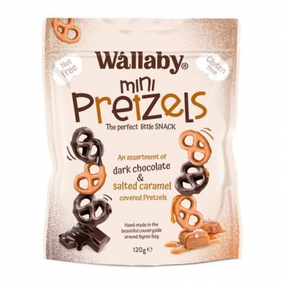 Wallaby Mini Pretzels Dark Chocolate & Salted Caramel 120g