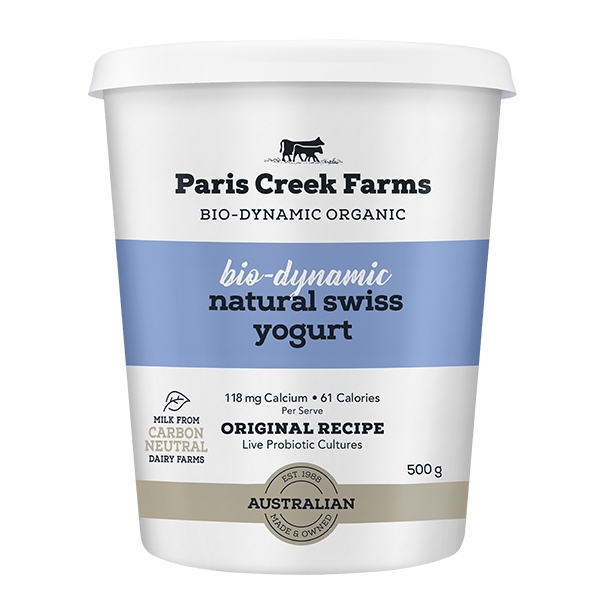 Paris Creek Farms Organic Bio Dynamic Natural Swiss Yoghurt White Tub 500g