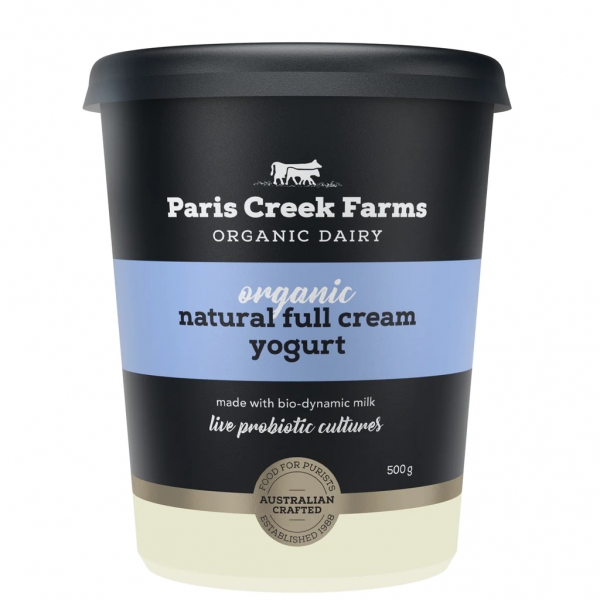 Paris Creek Farms Organic Natural Full Cream Yoghurt Black Tub 500g