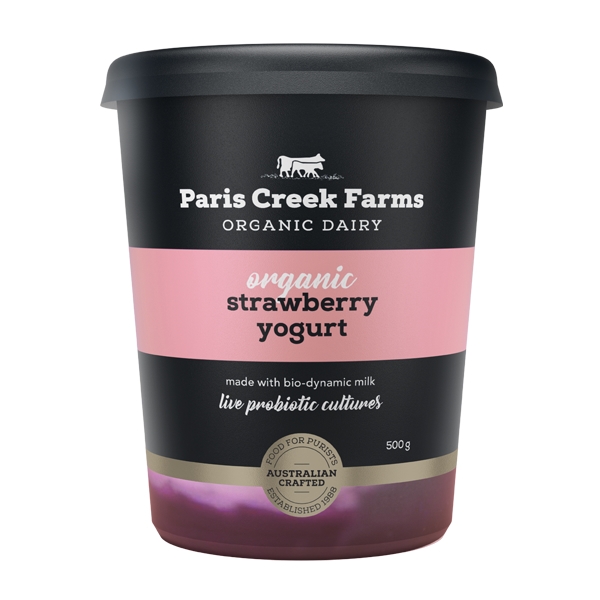 Paris Creek Farms Organic Strawberry Yoghurt Black Tub 500g