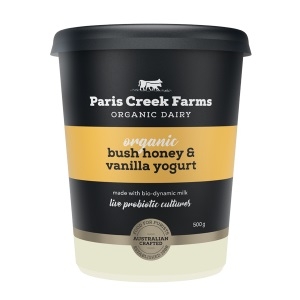 Paris Creek Farms Organic Bush Honey & Vanilla Yoghurt Black Tub 500g