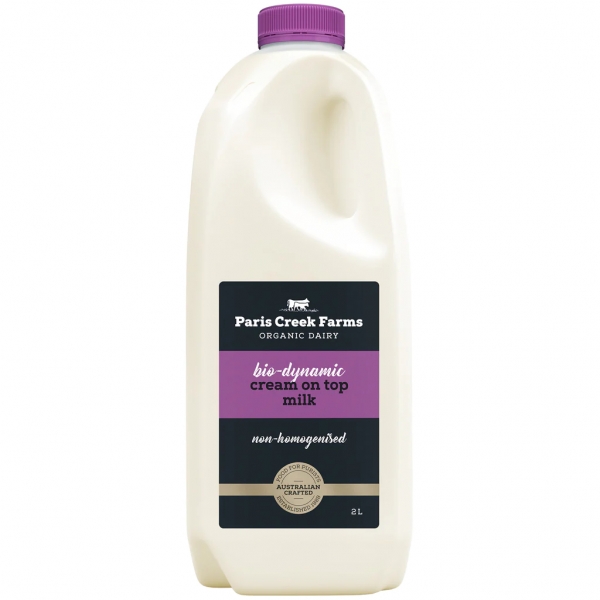 Paris Creek Farms Organic Bio Dynamic Milk Full Cream On Top Unhomogenised 2lt