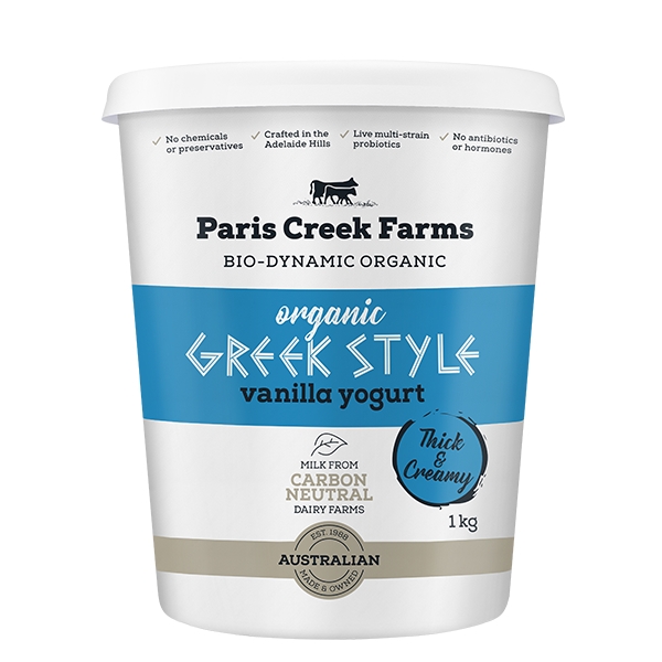 Paris Creek Farms Organic Yoghurt Vanilla Greek 1kg
