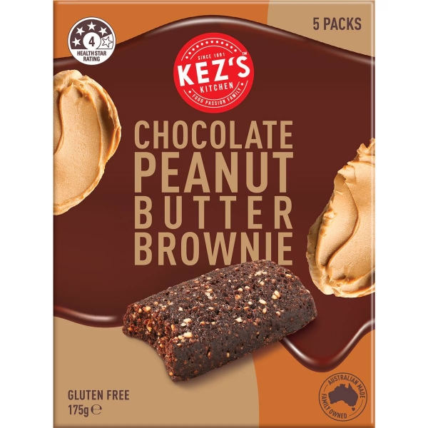 Kez's Brownie Choc Peanut Butter Gluten Free 5 Pack 175g