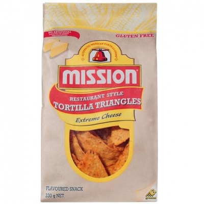 Mission Corn Chips Tortilla Triangles Extreme Cheese Gluten Free 230g