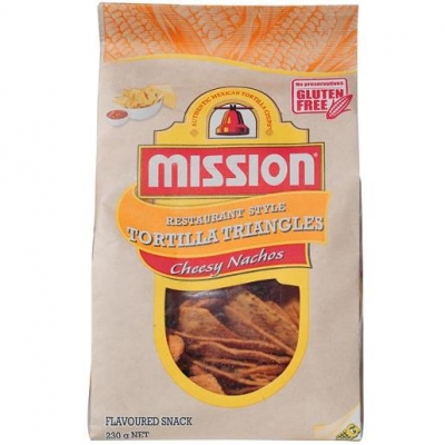 Mission Corn Chips Tortilla Triangles Cheesy Nachos Gluten Free 230g