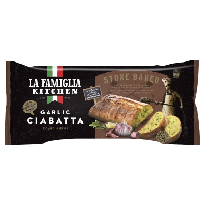 La Famiglia Kitchen Stone Baked Ciabatta Garlic 330g