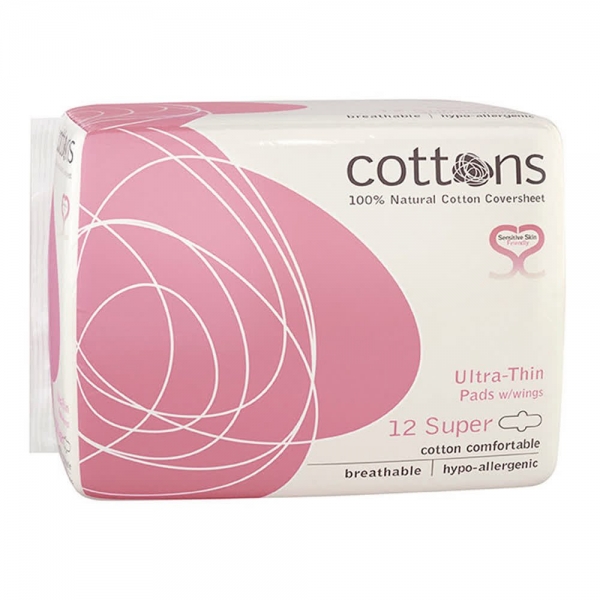 Cottons Pads Ultra Thin Super With Wings 12 Pack