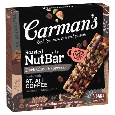 Carman's Nut Bar Dark Choc Espresso 5 Pack 160g