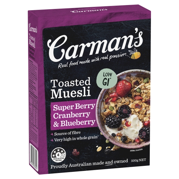 Carman's Toasted Muesli Super Berry Cranberry Blueberry & Goji 500g