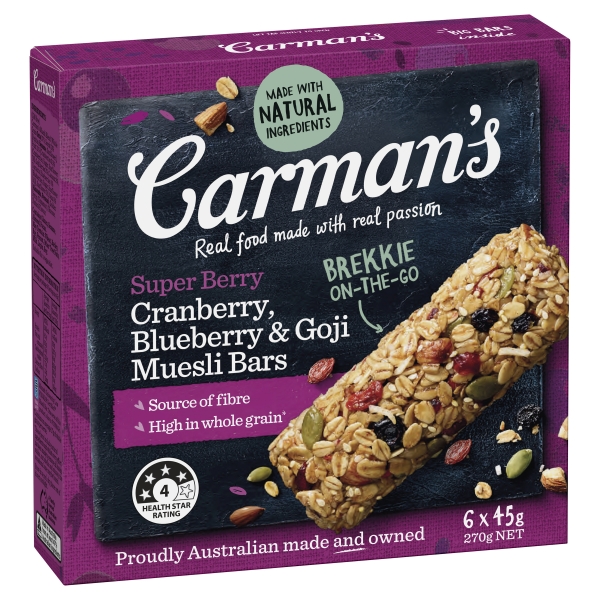 Carman's Muesli Bars Super Berry 6 Pack 270g