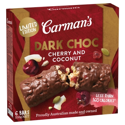 Carman's Bars Dark Choc Cherry & Coconut 6 Pack 210g