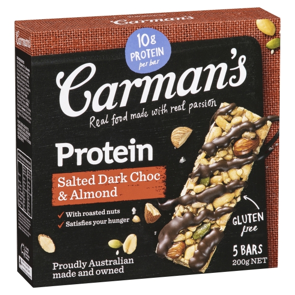 Carman's Protein Bars Salted Dark Choc & Almond 5 Pack 200g