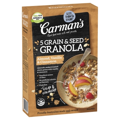 Carman's Granola 5 Grain & Seed Almond Vanilla & Cinnamon 450g