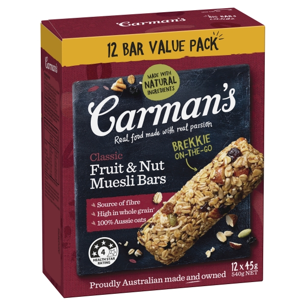 Carman's Muesli Bars Classic Fruit & Nut 12 Pack 540g