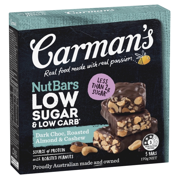 Carman's Low Sugar Protein Dark Choc & Roasted Nut Bar 5 Pack