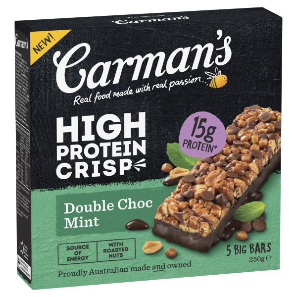 Carman's High Protein Crisp Double Choc Mint 5 Pack 250g