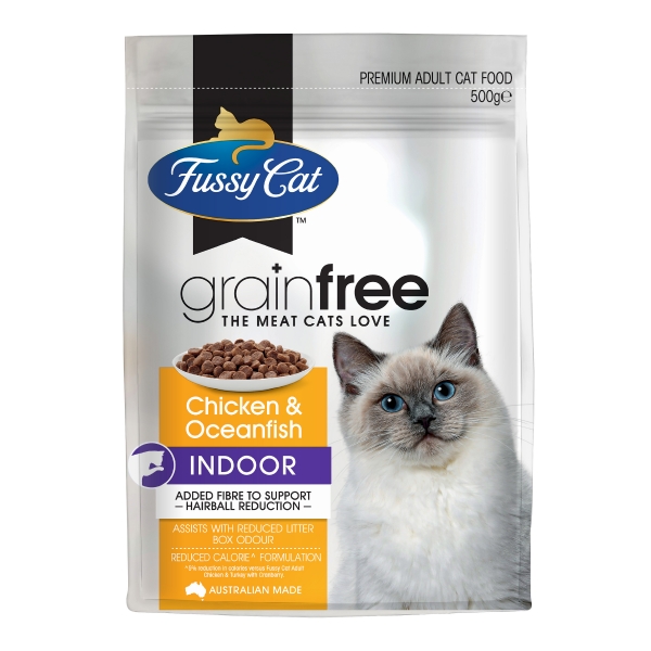 Fussy Cat Dry Cat Food Grain Free Indoor Chicken & Oceanfish 500g