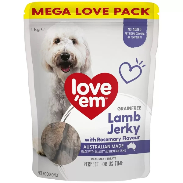 Love 'Em Dog Treats Lamb & Rosemary Jerky 1kg