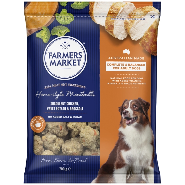 Farmers Market Dog Food Homestyle Meatballs Chicken Sweet Potato & Broccoli 700g