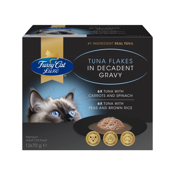 Fussy Cat Luxe Tuna Flakes In Decadent Gravy 12 x 70g