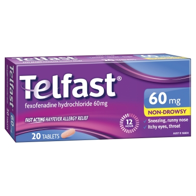 Telfast Hayfever Allergy Tablets 60mg 20 Pack