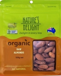 Nature's Delight Organic Raw Almonds 325g