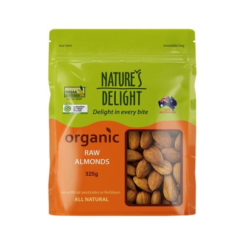 Nature's Delight Organic Raw Almonds 325g