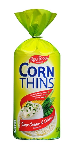Real Foods Corn Thins Sour Cream & Chives 125g