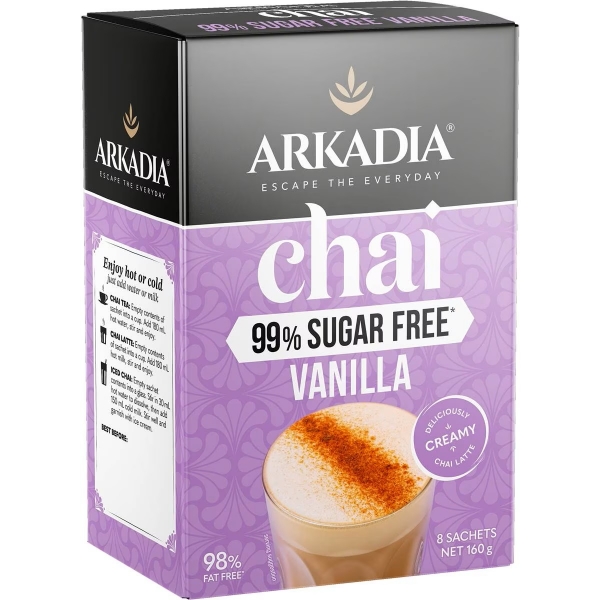 Arkadia Sachets Chai Vanilla 99% Sugar Free 8 Pack 160g
