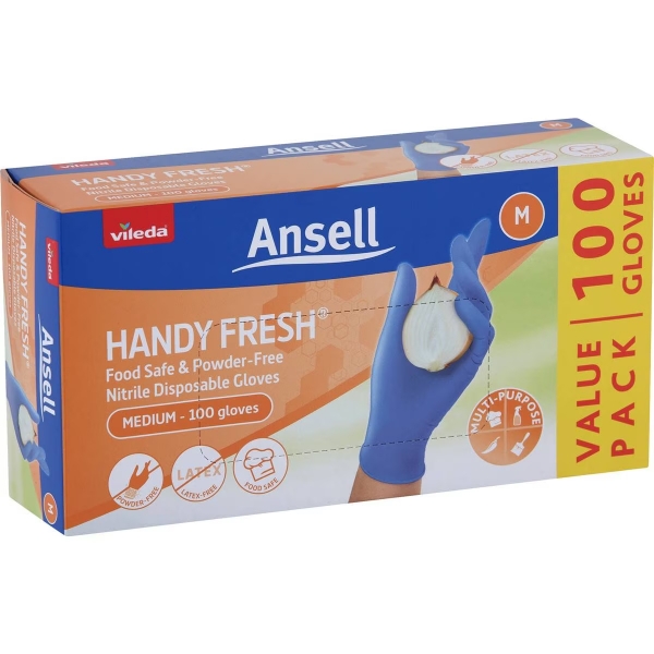 Vileda Gloves Handy Fresh Nitrile Medium 100 Pack