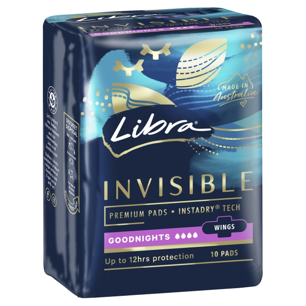 Libra Invisible Pads Goodnights With Wings 10 Pack