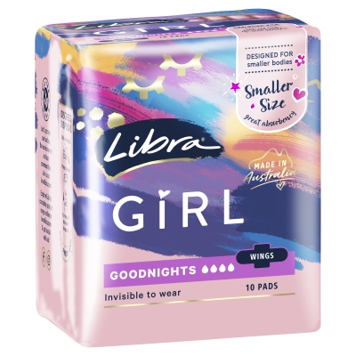 Libra Girl Goodnights Pads with Wings 10 Pack
