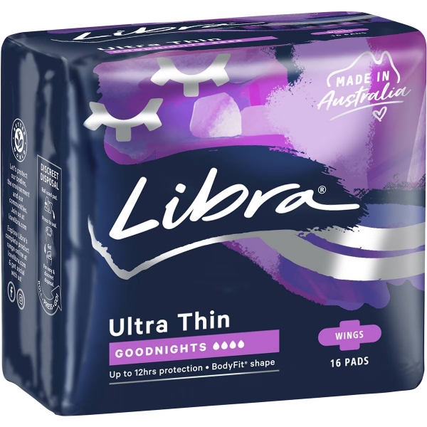Libra Ultra Thin Goodnight Pads with Wings 16 Pack