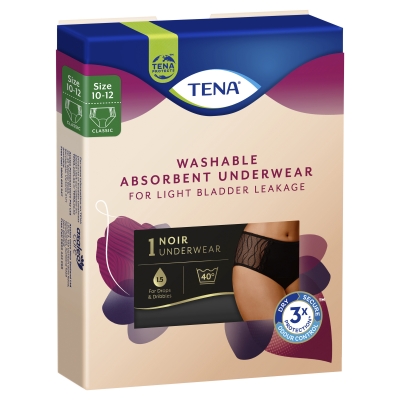 Tena Washable Absorbent Underwear Classic Black Size 10-12